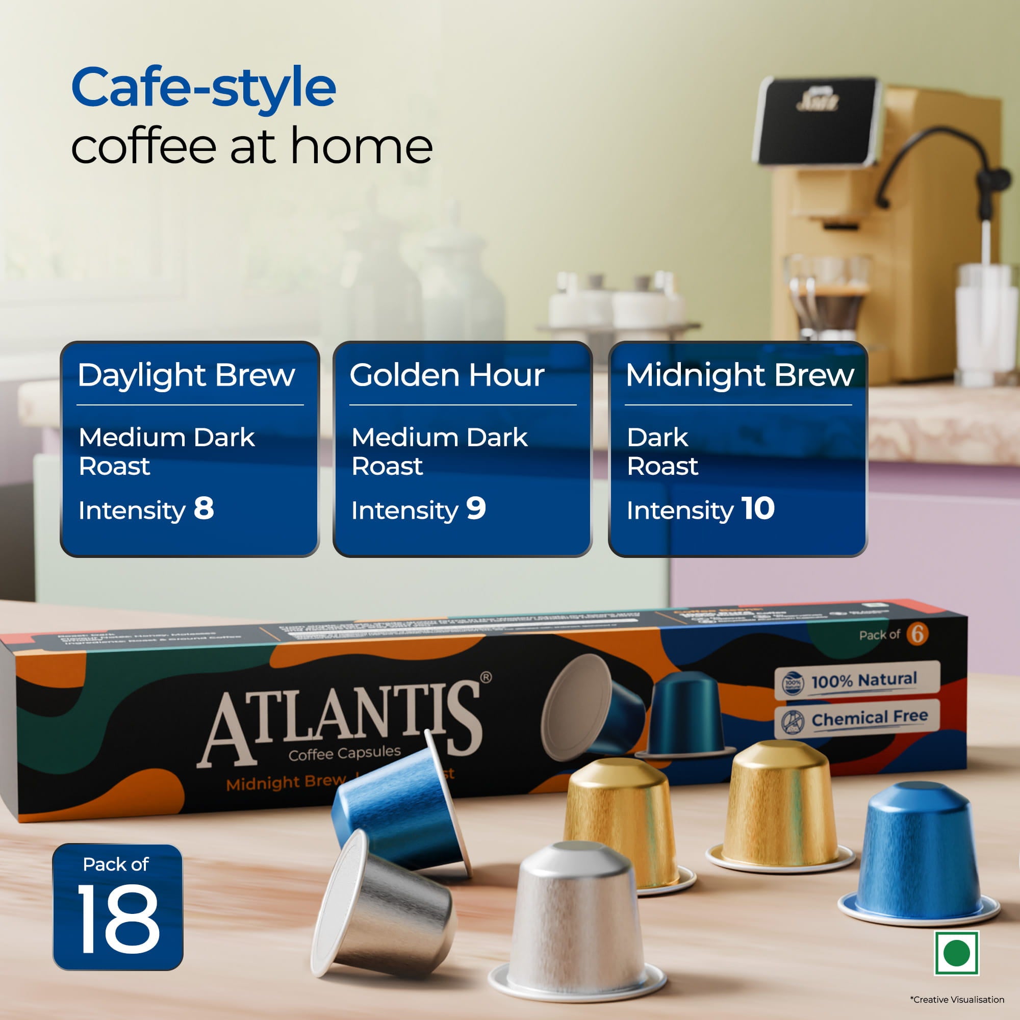 Atlantis Coffee Capsules Assorted Pack | 18 Nespresso Compatible Pods | 3 Blends view 1