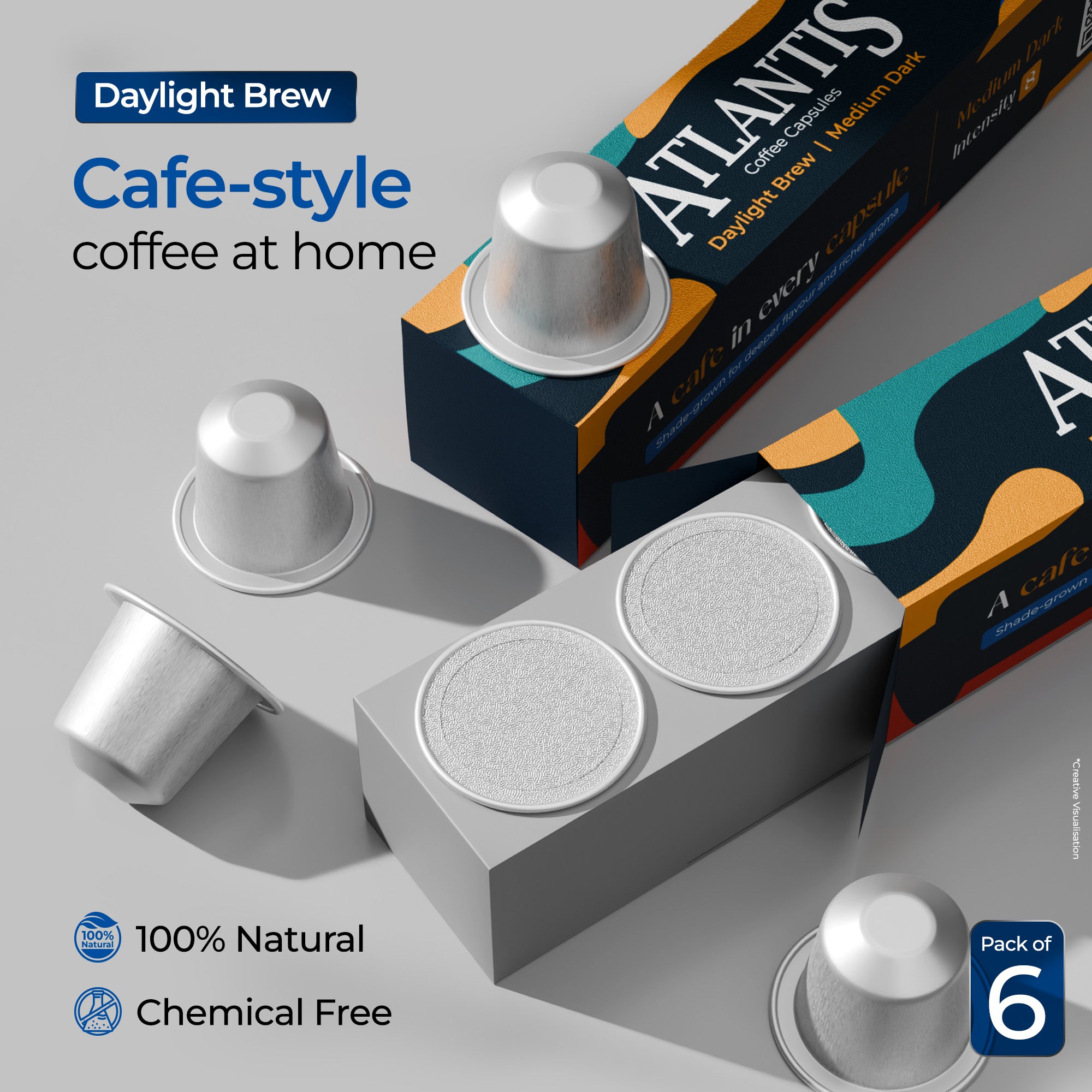 Atlantis Daylight Brew Coffee Capsules | Nespresso Compatible | Medium Dark Roast | Intensity 8 | Pack of 6 view 1