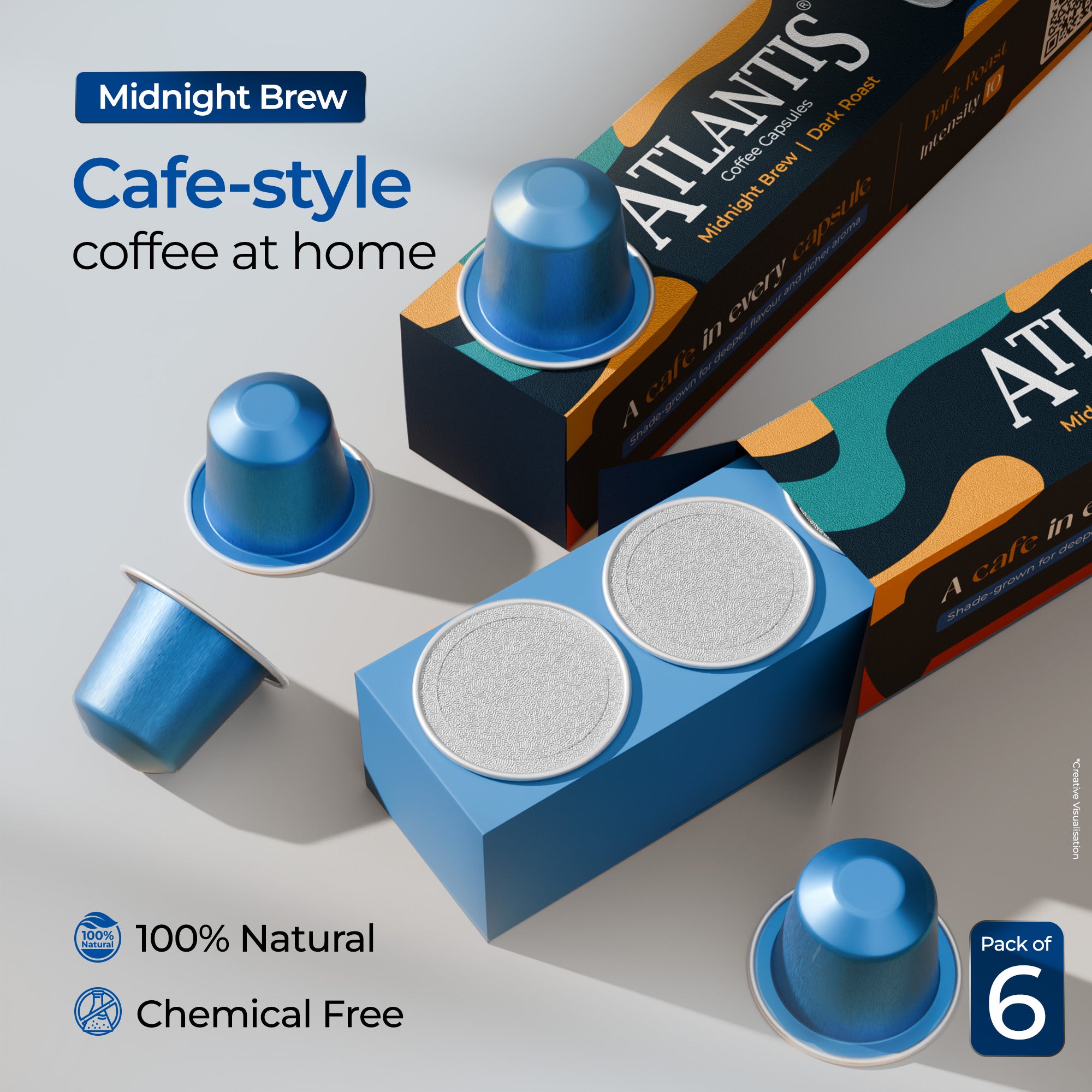 Atlantis Midnight Brew Coffee Capsules | Nespresso Compatible | Dark Roast | Intensity 10 | Pack of 6 view 1