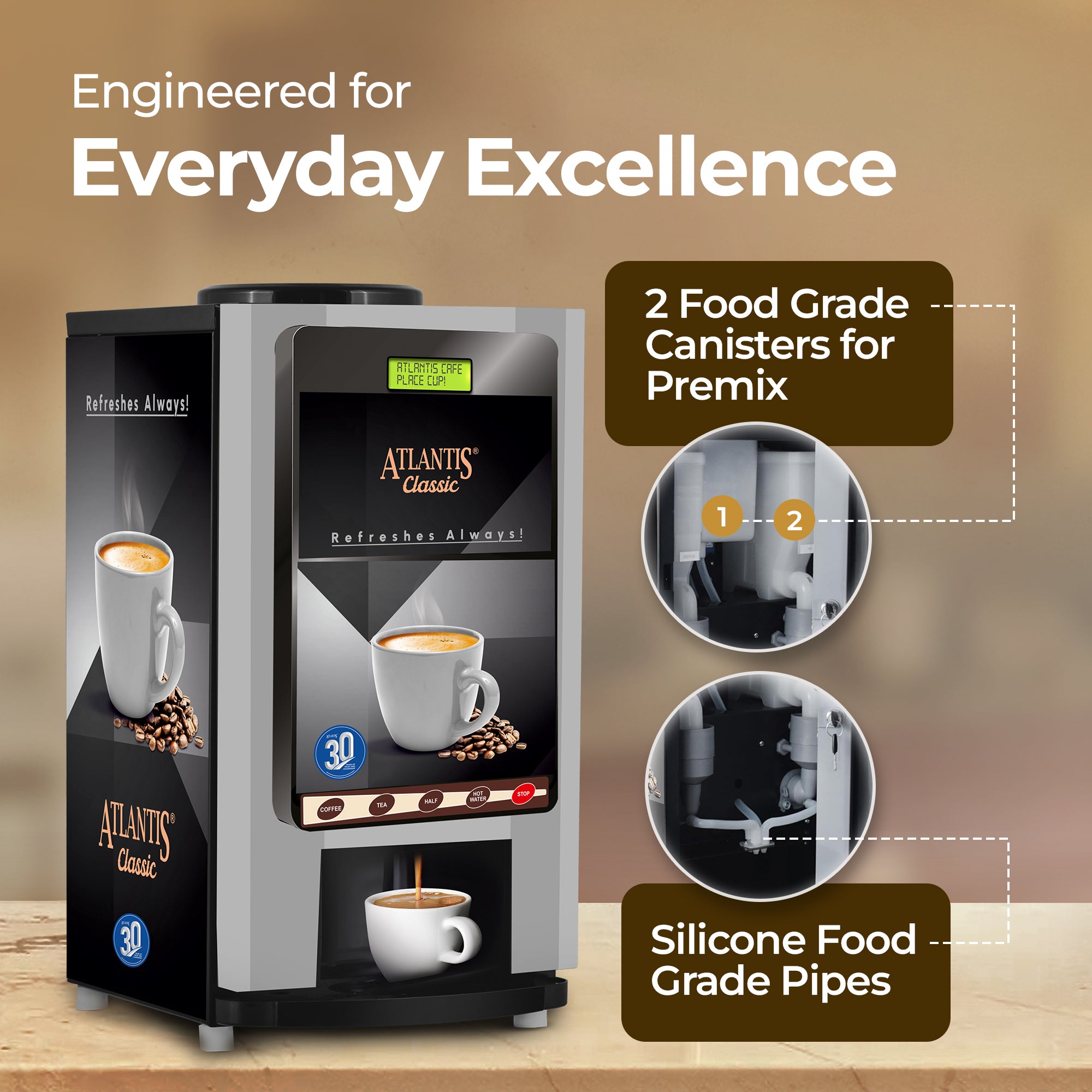 ATLANTIS CLASSIC 2-Lane Tea and Coffee Vending Machine 2 Ltrs hot Tank view 7