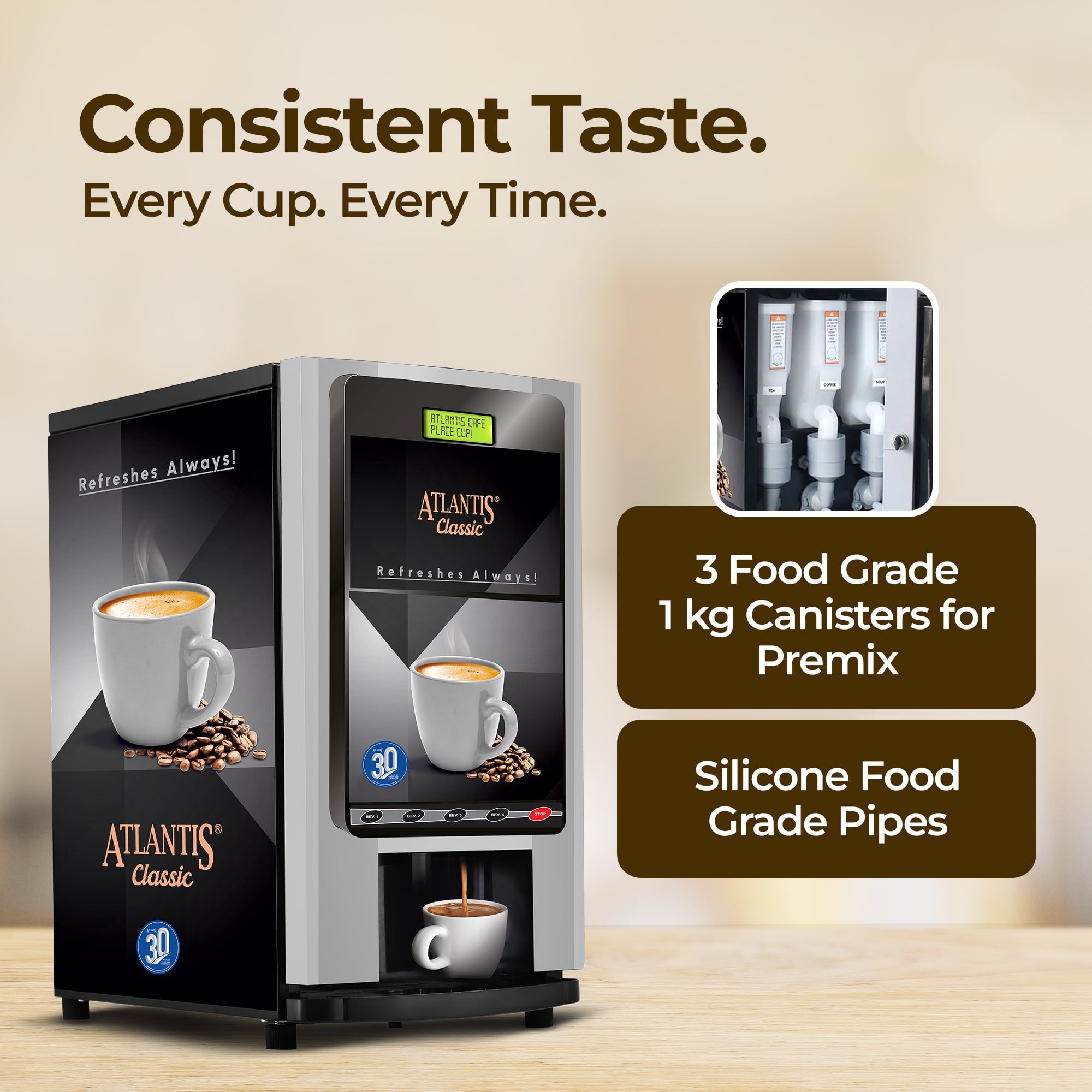 ATLANTIS CLASSIC - 3 Lane Tea and Coffee Vending Machine  3 Ltrs hot Tank view 9