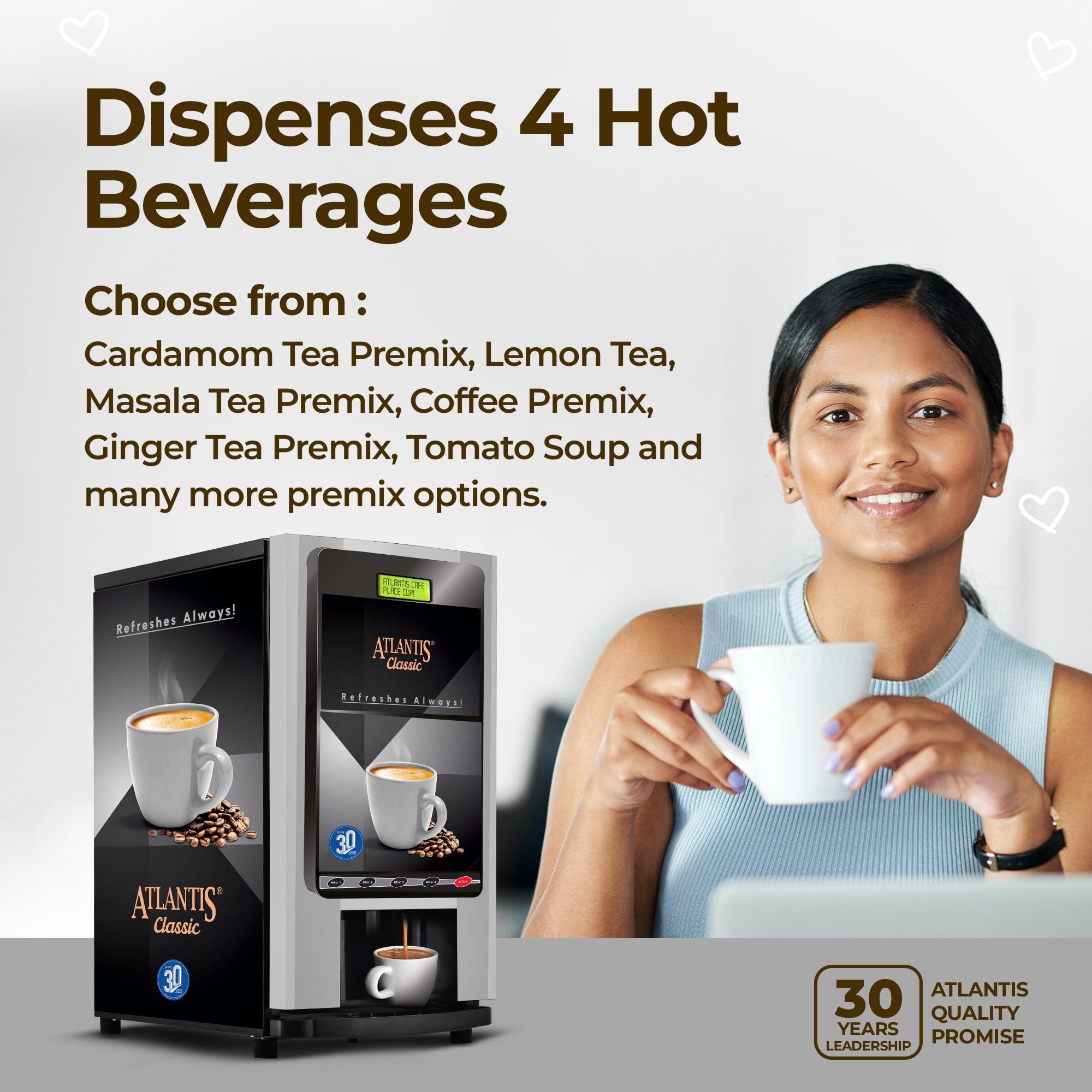 ATLANTIS CLASSIC 4 Lane Tea & Coffee Vending Machine  3 Ltrs hot Tank view 3