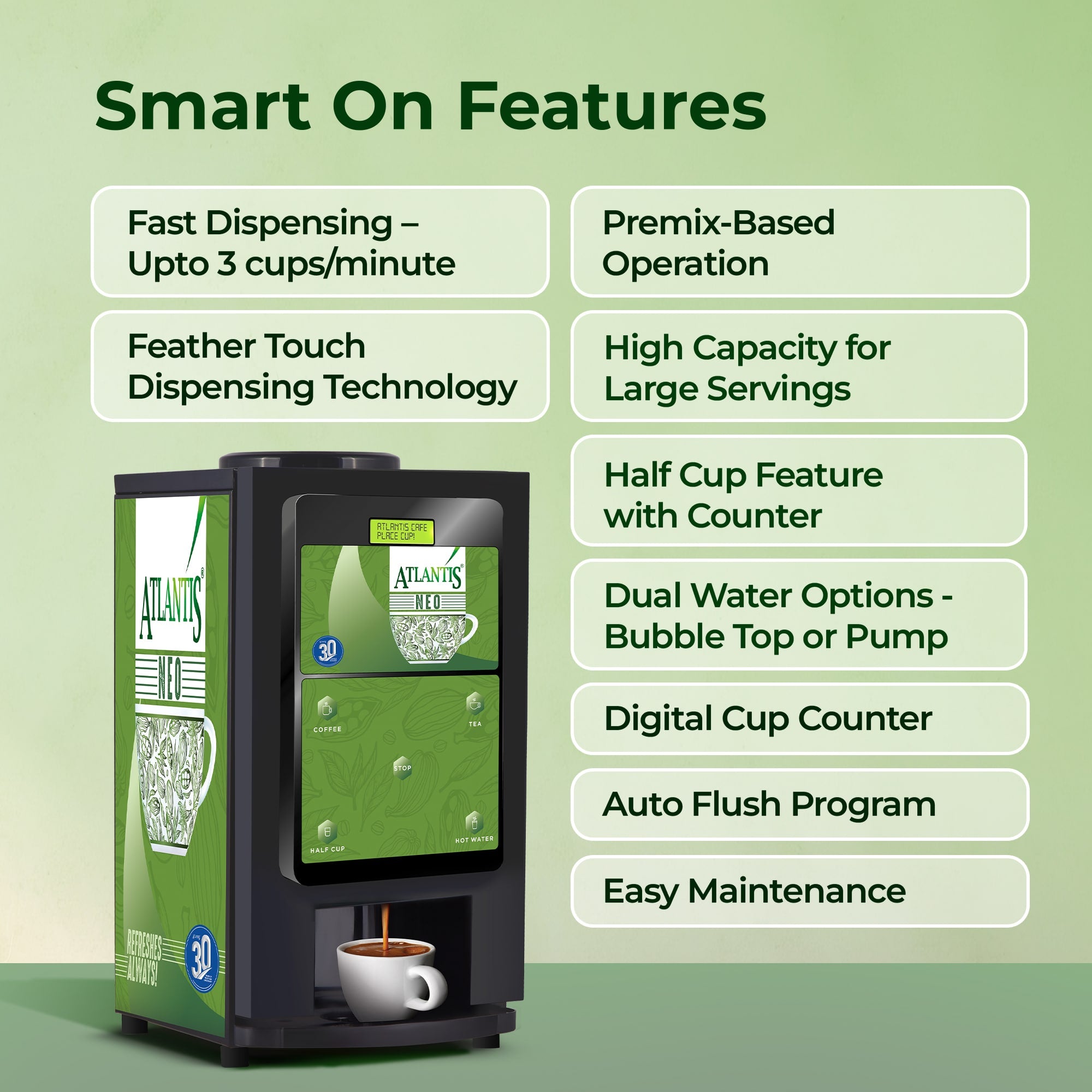 ATLANTIS NEO COIN OPERATED 2-Lane Tea and Coffee Vending Machine- Dedicated Hot Water view 5