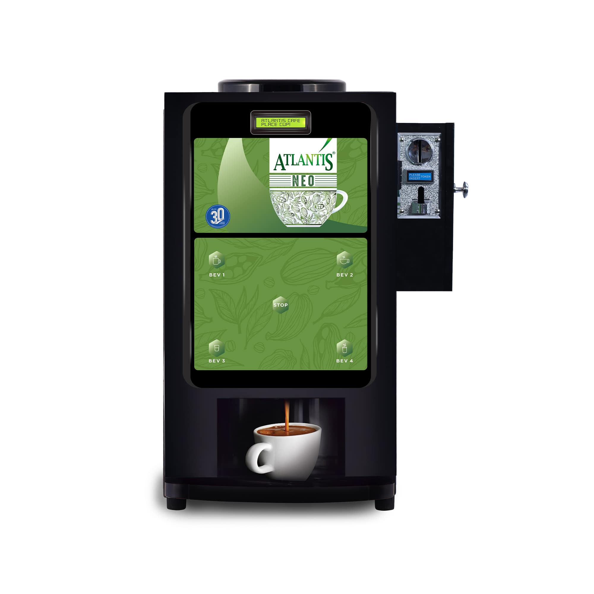 ATLANTIS NEO COIN OPERATED 3-Lane Tea and Coffee Vending Machine – Dedicated Hot Water view 1