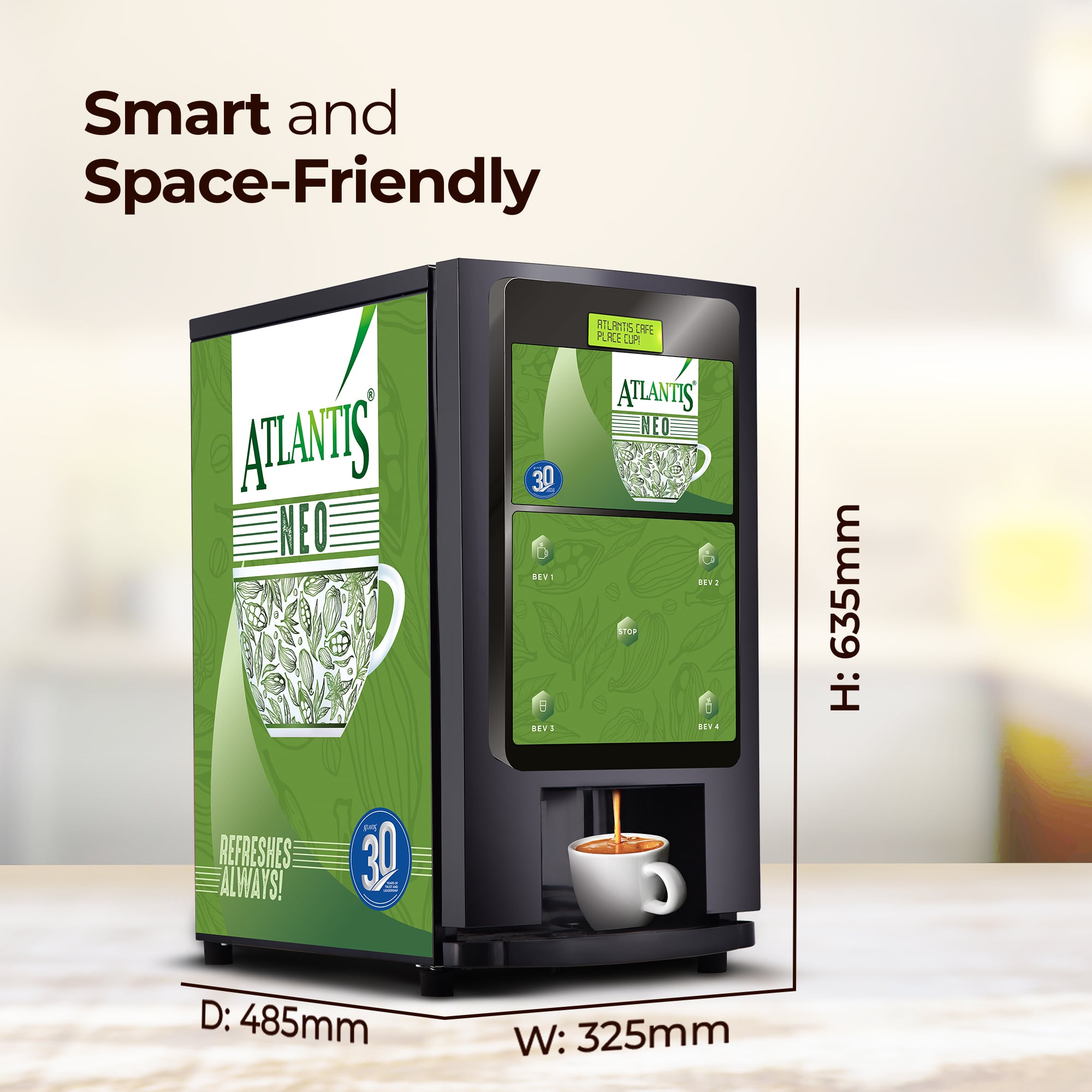 ATLANTIS NEO COIN OPERATED 3-Lane Tea and Coffee Vending Machine – Dedicated Hot Water view 3