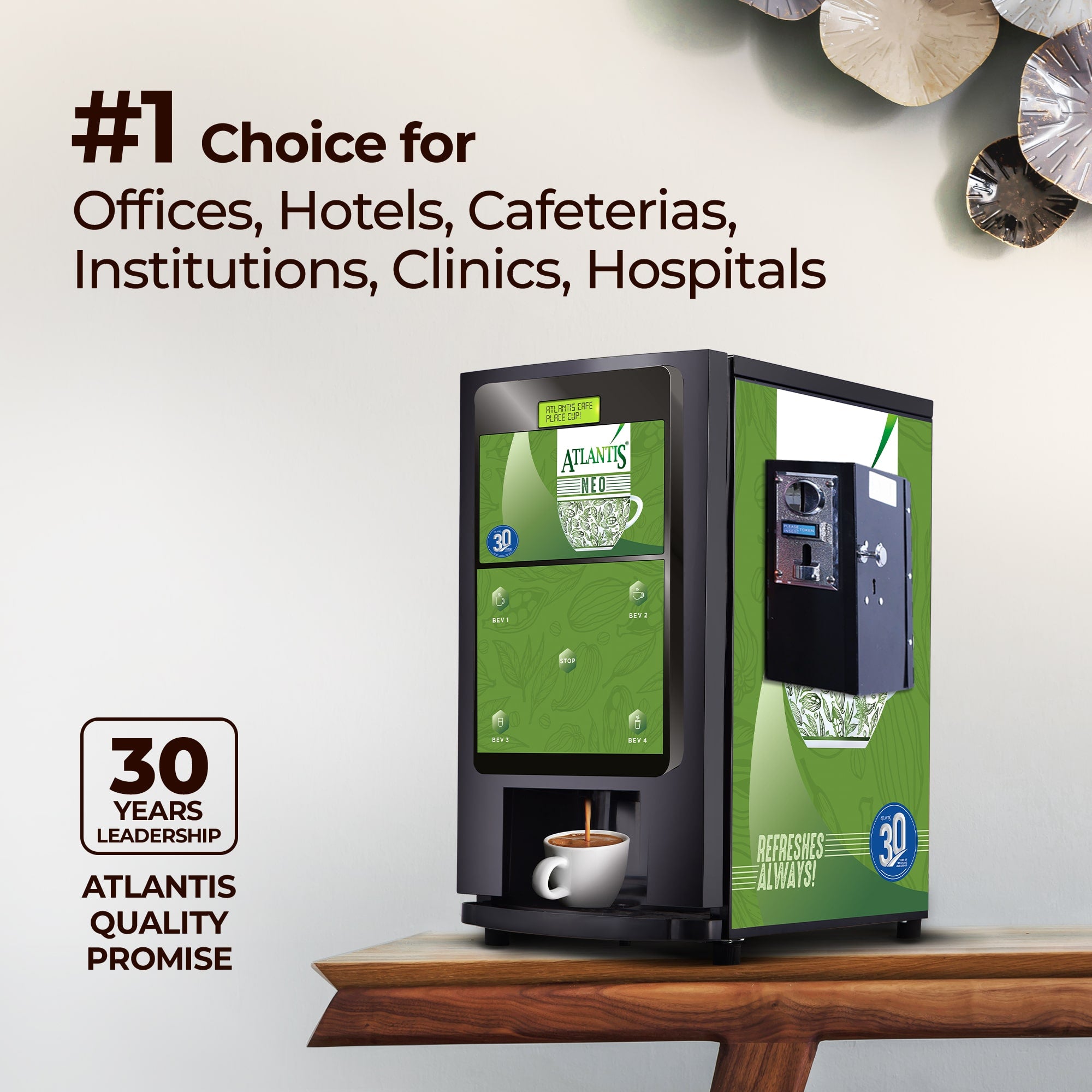 ATLANTIS NEO COIN OPERATED 3-Lane Tea and Coffee Vending Machine – Dedicated Hot Water view 5