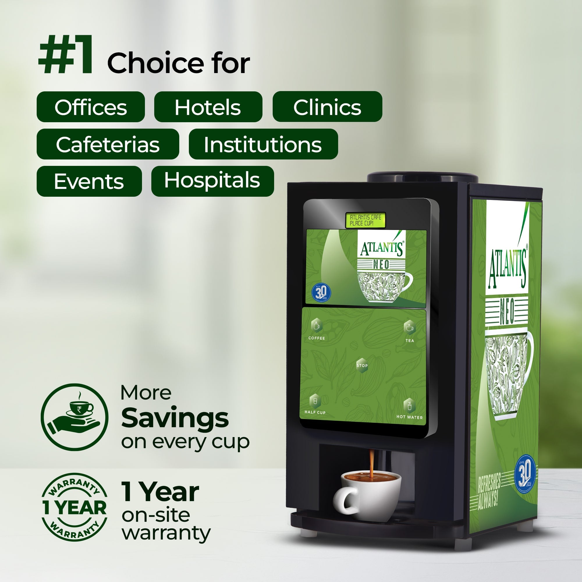 ATLANTIS NEO 2-Lane Tea and Coffee Vending Machine - Dedicated Hot Water view 6