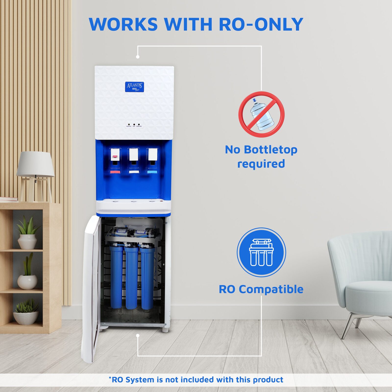ATLANTIS BIG PLUS Floor Standing Water Dispenser - Available Space for RO Setup-3 Taps view 5