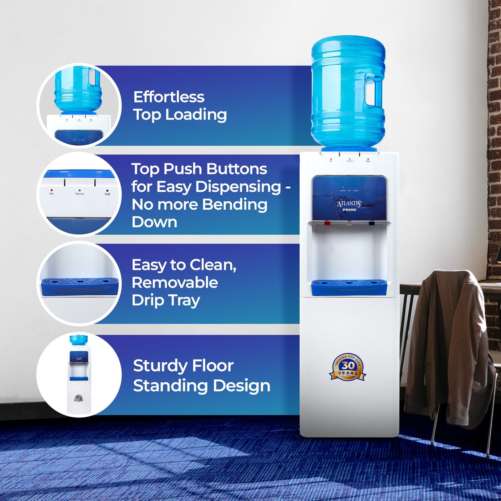 ATLANTIS PRIME Hot, Normal & Cold Floor Standing Water Dispenser- 3 Taps view 7
