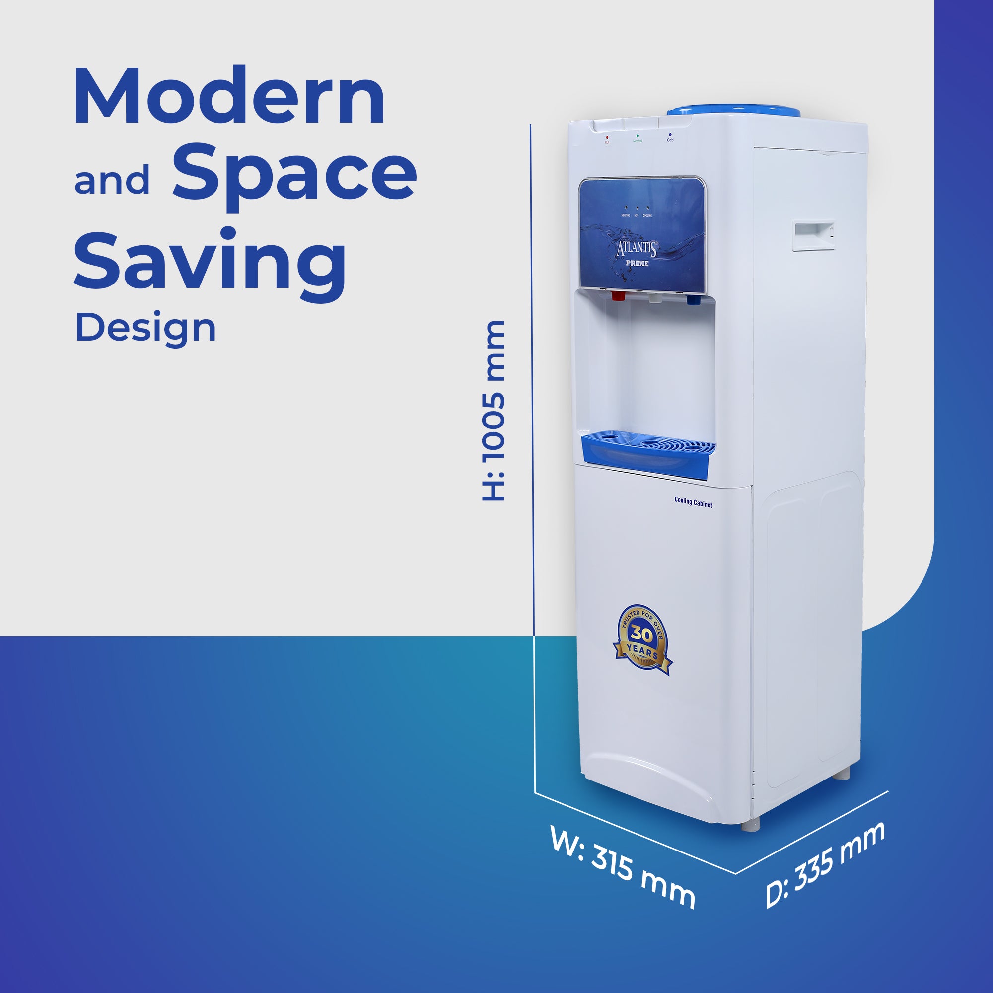 ATLANTIS PRIME (Hot, Normal & Cold ) Water Dispenser with Cooling Cabinet (Small Fridge)- 3 Taps view 2