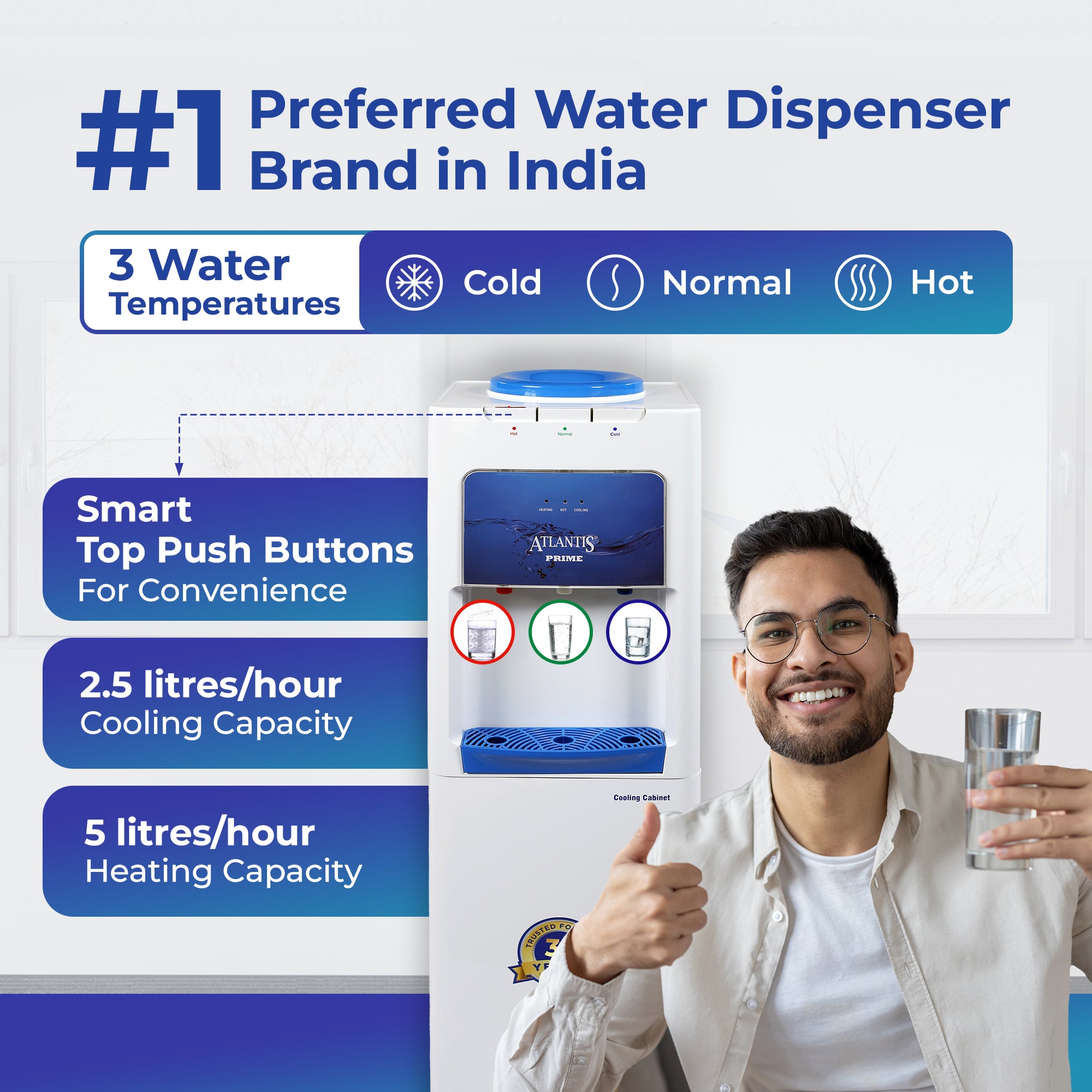 ATLANTIS PRIME (Hot, Normal & Cold ) Water Dispenser with Cooling Cabinet (Small Fridge)- 3 Taps view 7